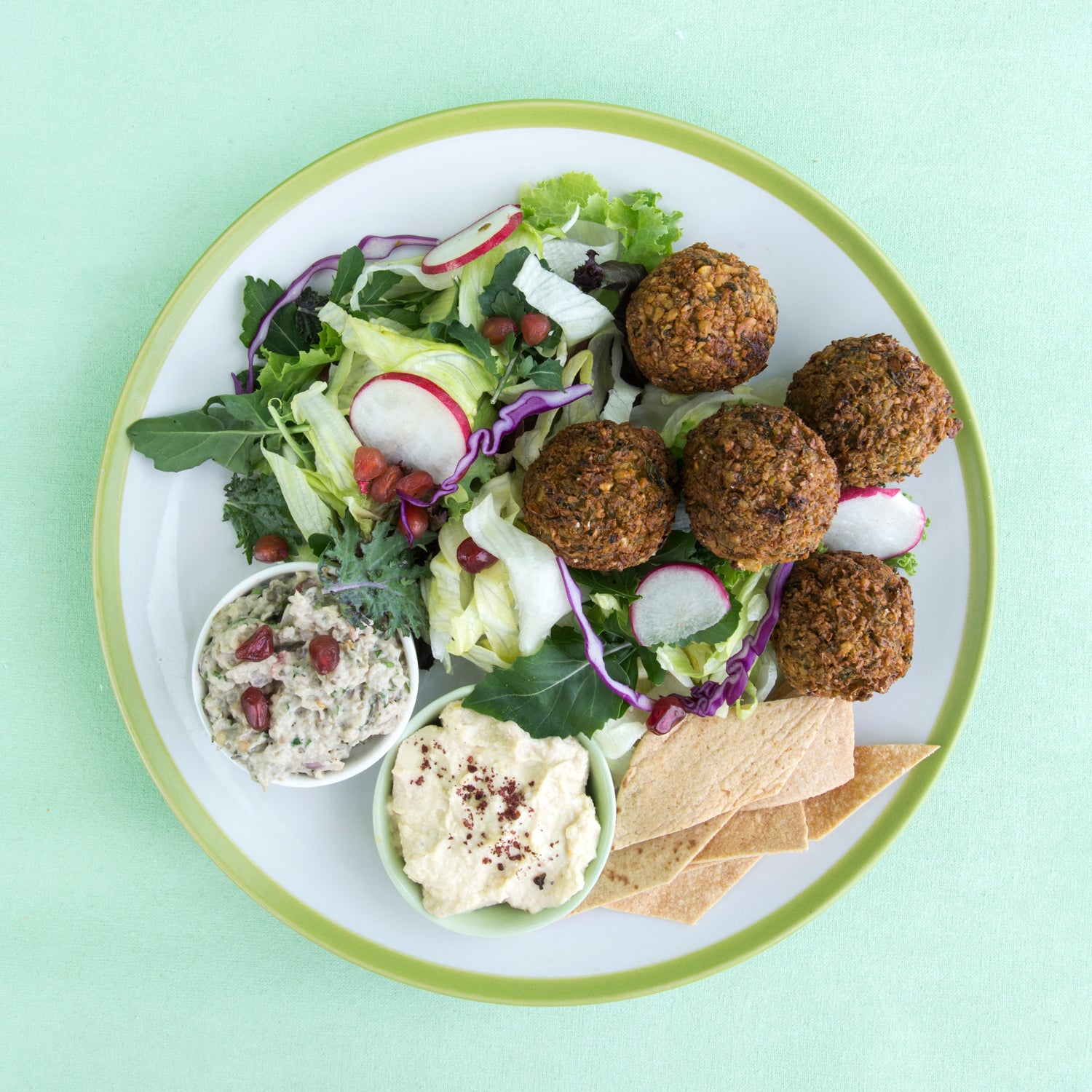 Falafel Platter With Hummus, Babaganoush, Salad & Gluten Free Tortilla- Pre Order